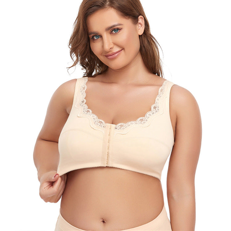 FW®FRONT CLOSURE WIRELESS POSTURE & BACK SUPPORT MESH LACE PUSH-UP BRA（BUY 1 GET 1 FREE)-BEIGE