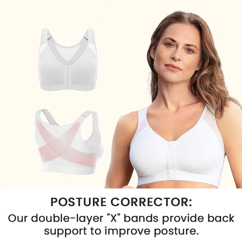 Freelywear® Front Closure Posture Wireless Back Support Full Coverage Bra-White