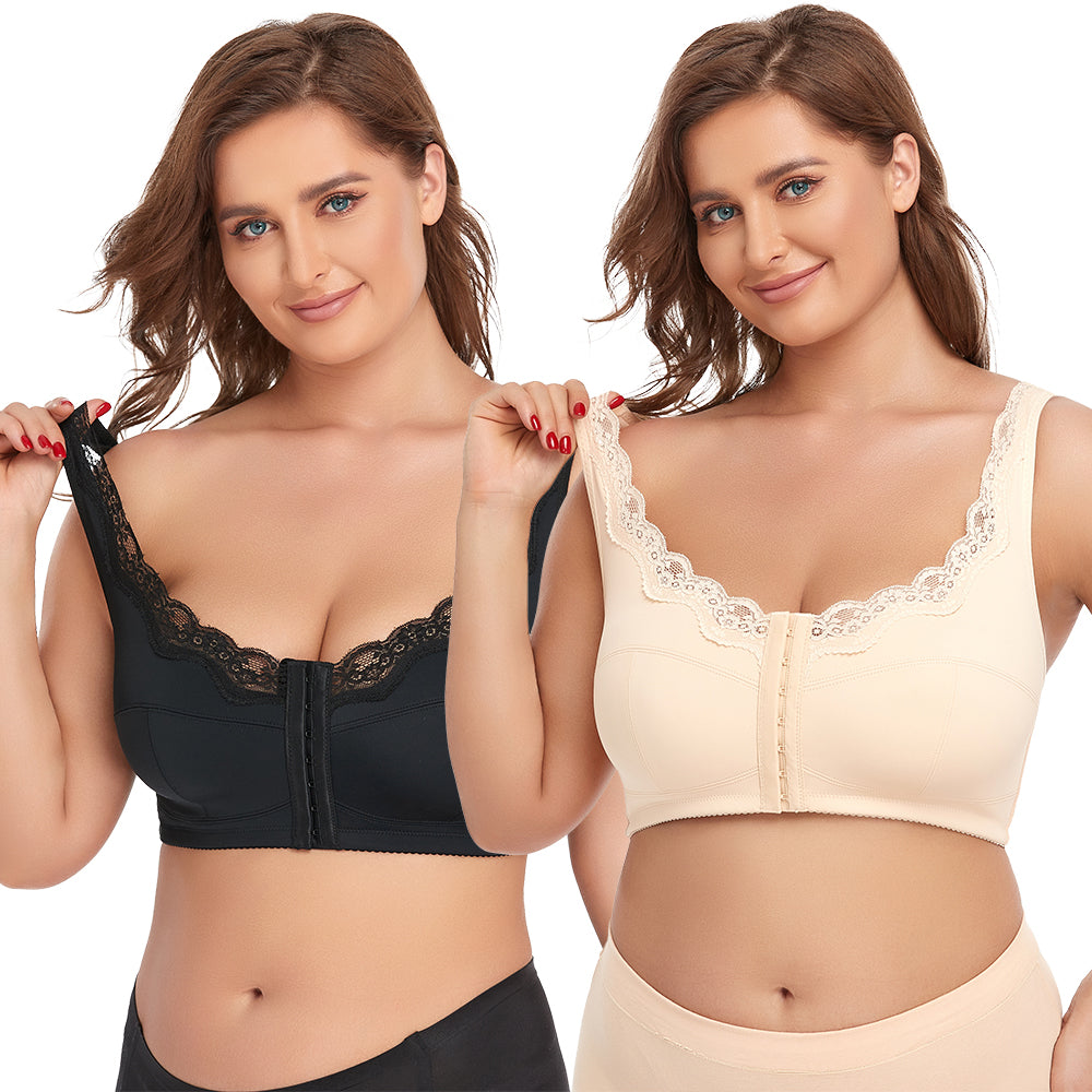 FW®FRONT CLOSURE WIRELESS POSTURE & BACK SUPPORT MESH LACE PUSH-UP BRA（BUY 1 GET 1 FREE)