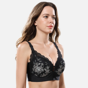 Lace Large Size Push-Up Bra Smooths Fat-Black