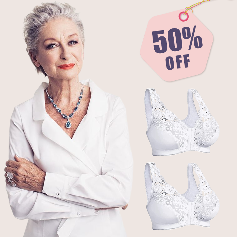 FW®WOMEN'S 18-HOUR Front Hooks, Stretch-Lace, Super-Lift And Posture Correction-ALL IN ONE BRA(BUY 1 GET 1 FREE) -White