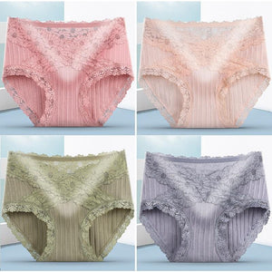 [ 4 PCS ] Sexy Lace Antibacterial Cotton Panties