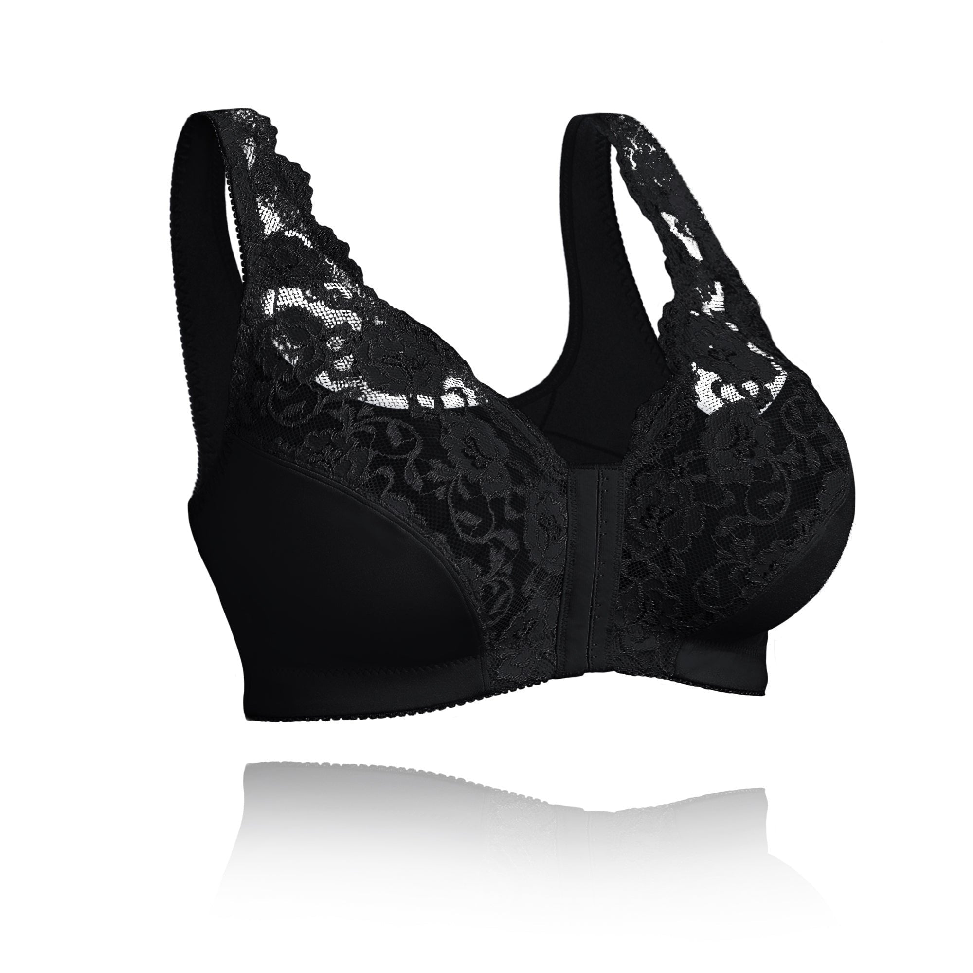 FW®WOMEN'S 18-HOUR Front Hooks, Stretch-Lace, Super-Lift And Posture Correction-ALL IN ONE BRA(BUY 1 GET 1 FREE) -Black