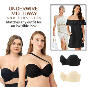 FW®-Women's Underwire Contour Multiway Full Coverage Strapless Bra Plus Size-BEIGE