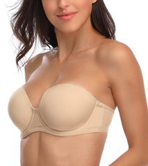 FW®-Women's Underwire Contour Multiway Full Coverage Strapless Bra Plus Size-BEIGE