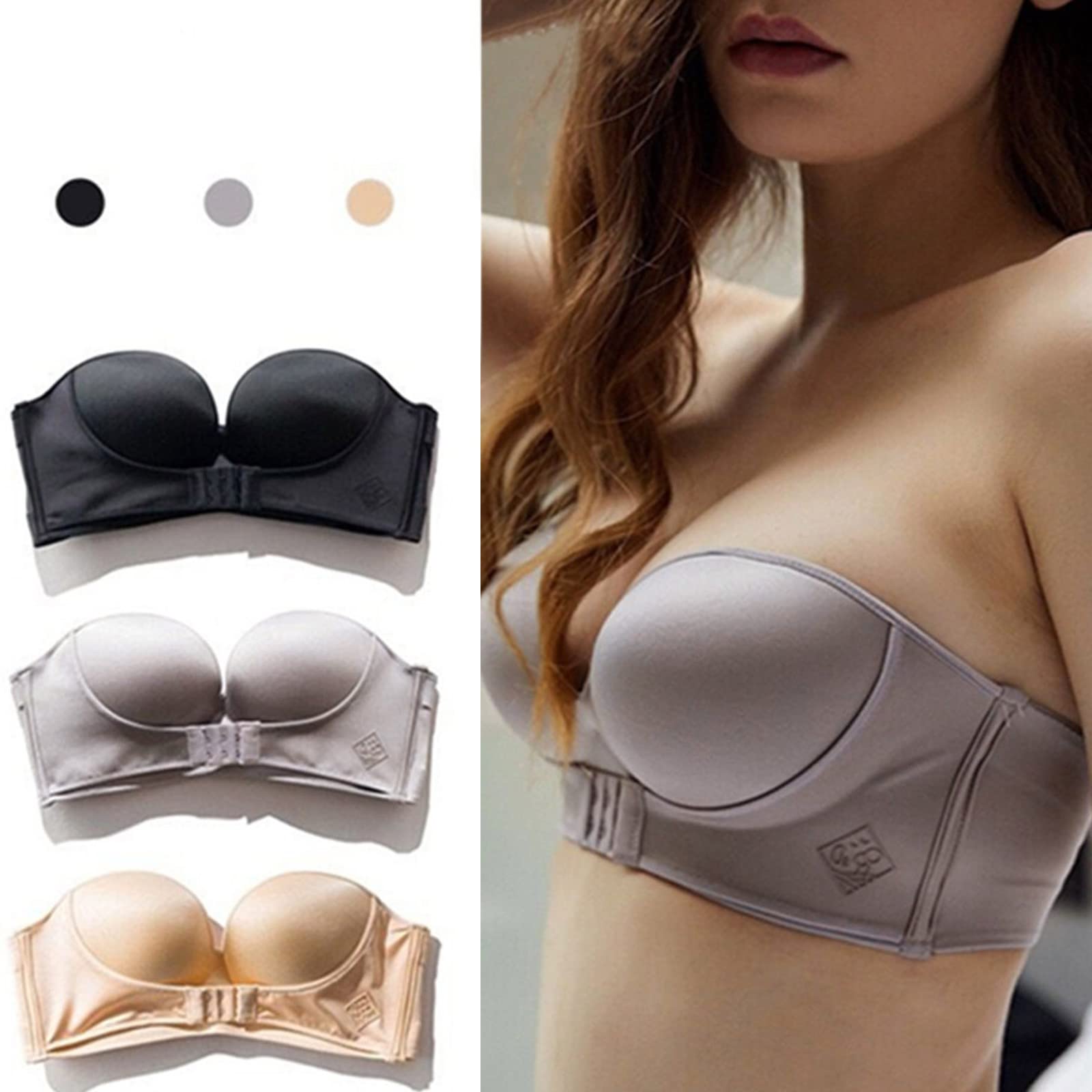 FW®Invisible Strapless Super Push Up Bra (BUY ONE GET TWO FREE)-GRAY