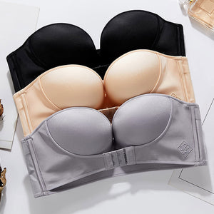 FW®Invisible Strapless Super Push Up Bra (BUY ONE GET TWO FREE)-BLACK+BEIGE+GRAY