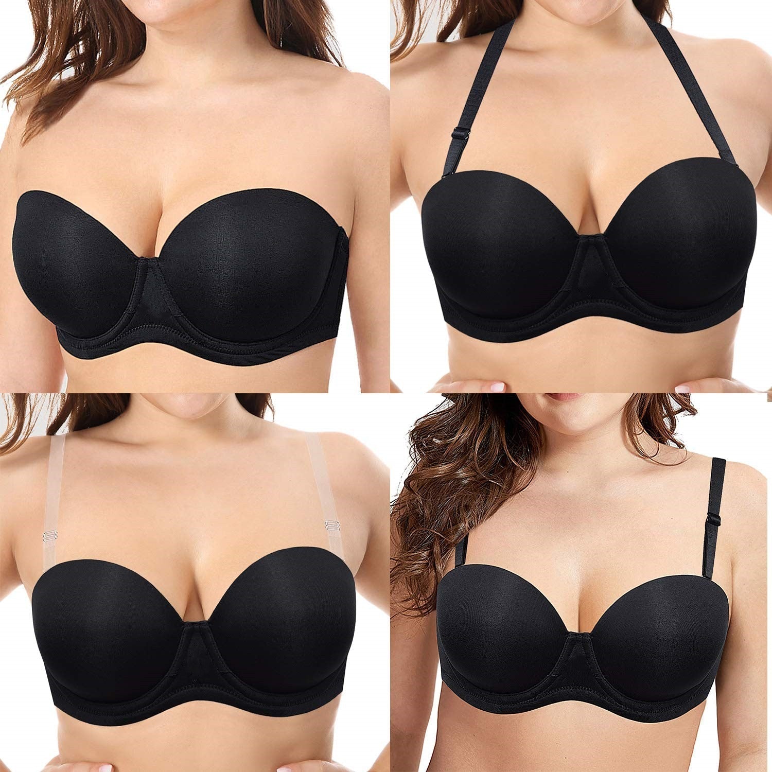 Freely Wear®-Women's Underwire Contour Multiway Full Coverage Strapless Bra  Plus Size (BUY ONE GET ONE FREE)-BLACK+BEIGE